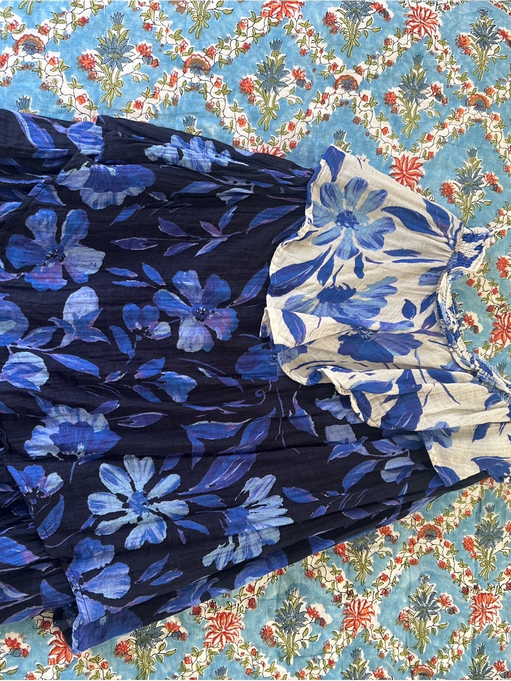 Anthropologie Blue Floral One-Shoulder Dress